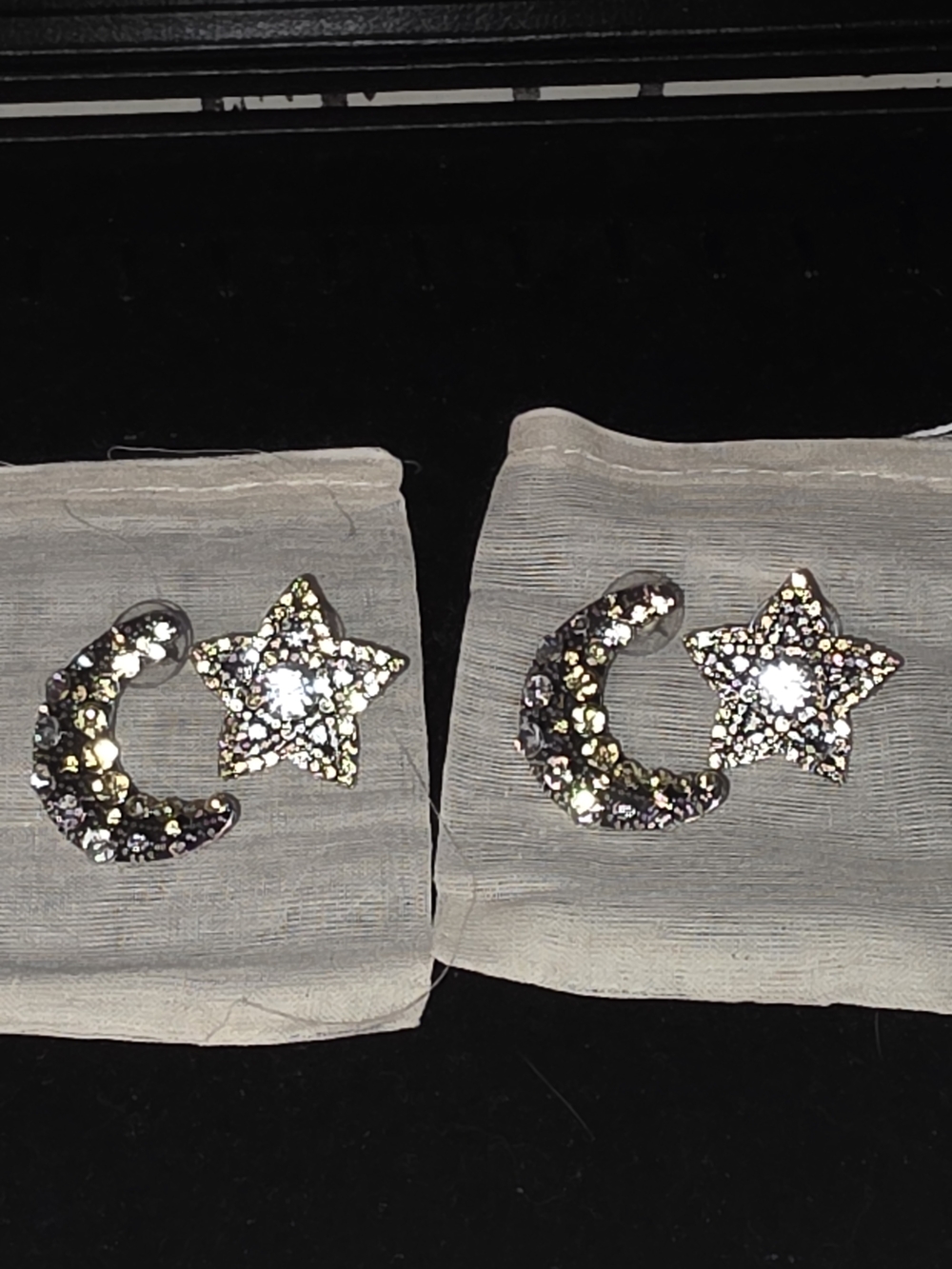 Anthropologie Moon and Star Sparkle Stud Earrings in Silver